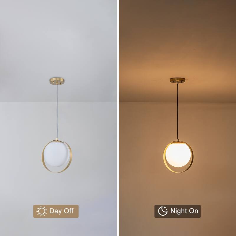 Modern 10-In Single Light LED Pendant Opal Glass Shade Metal Frame - Dia.10-in