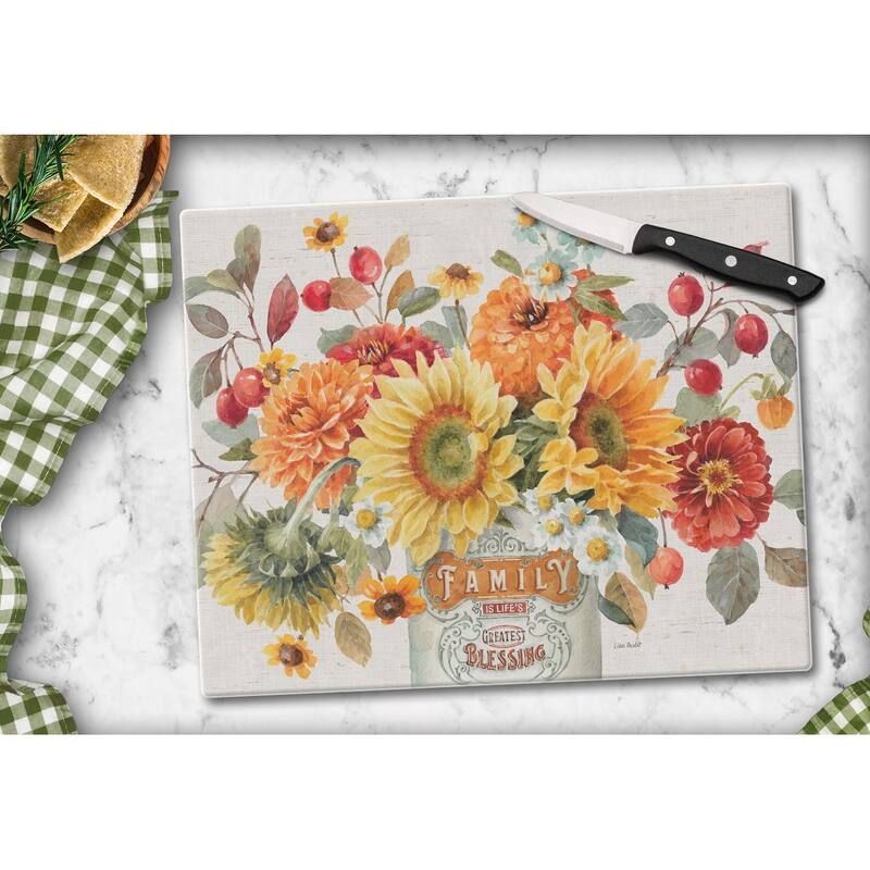 Counterart Glass Cutting Board Counter Saver 12"x15" , Autumn In Bloom - 12x15x.199