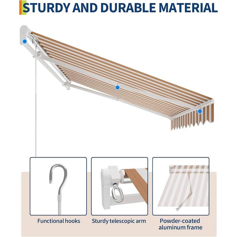 10'x8' Retractable Waterproof Patio Awning, Sun Shade Awning with Manual Crank Handle - N/A