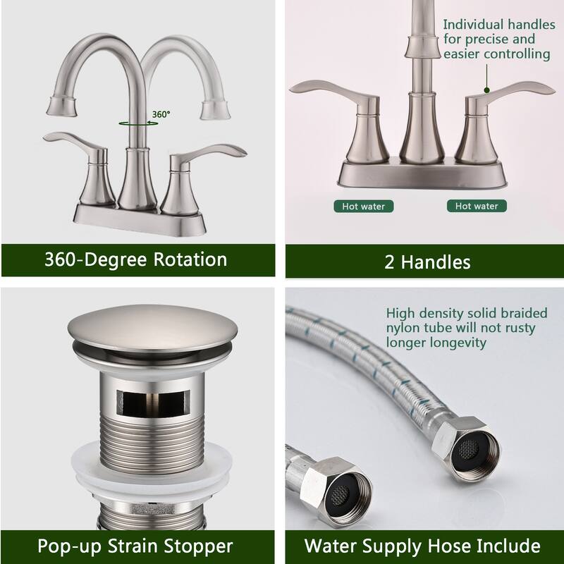 Topcraft Two Handle Bathroom Sink Faucet with Pop-Up Drainer