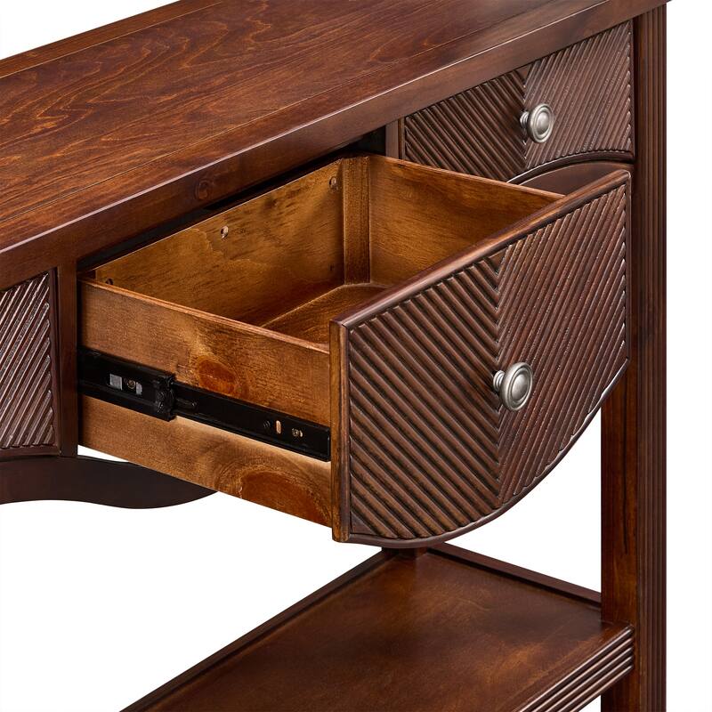 52 Inch Fluted Wood Console Table with 3 Drawers and Solid Wood Legs for Living Room Entryway Decor