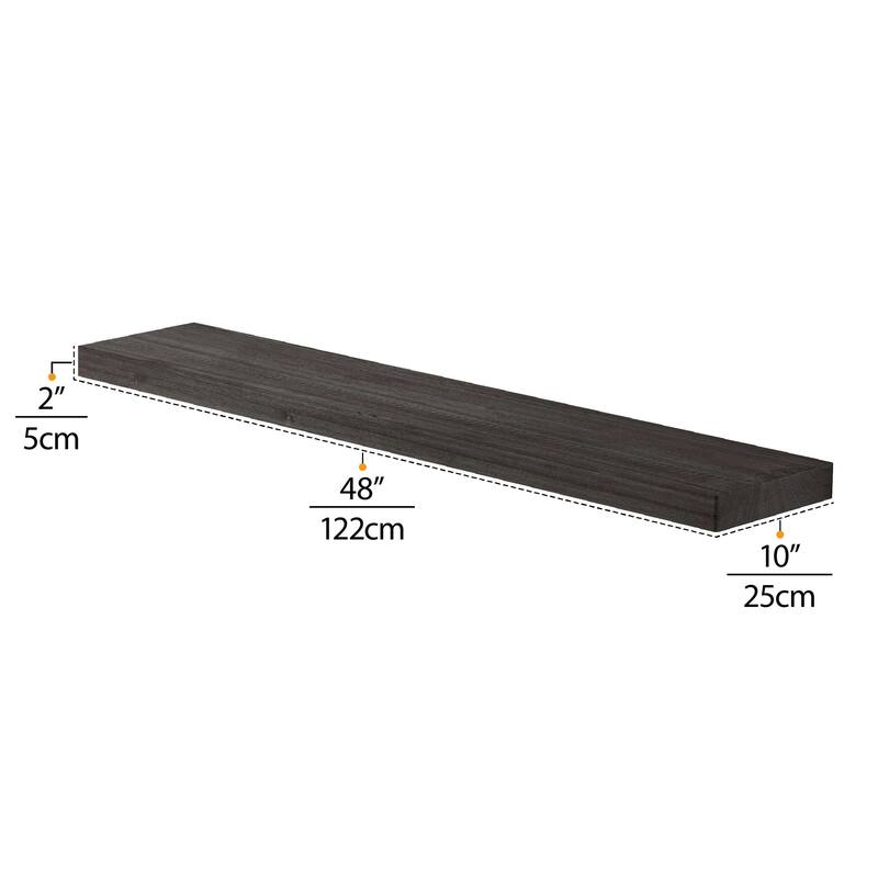 Wallniture Bois Wood Board 48" Long, 10'' Deep, 2" Thick, Hidden Bracket Shelf for Wall, Kitchen Shelf, Special Walnut, 1Pc