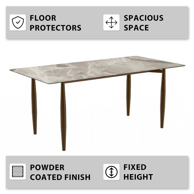 Zinti Rectangular Dining Table with Sintered Stone/Glass Top and Steel Legs