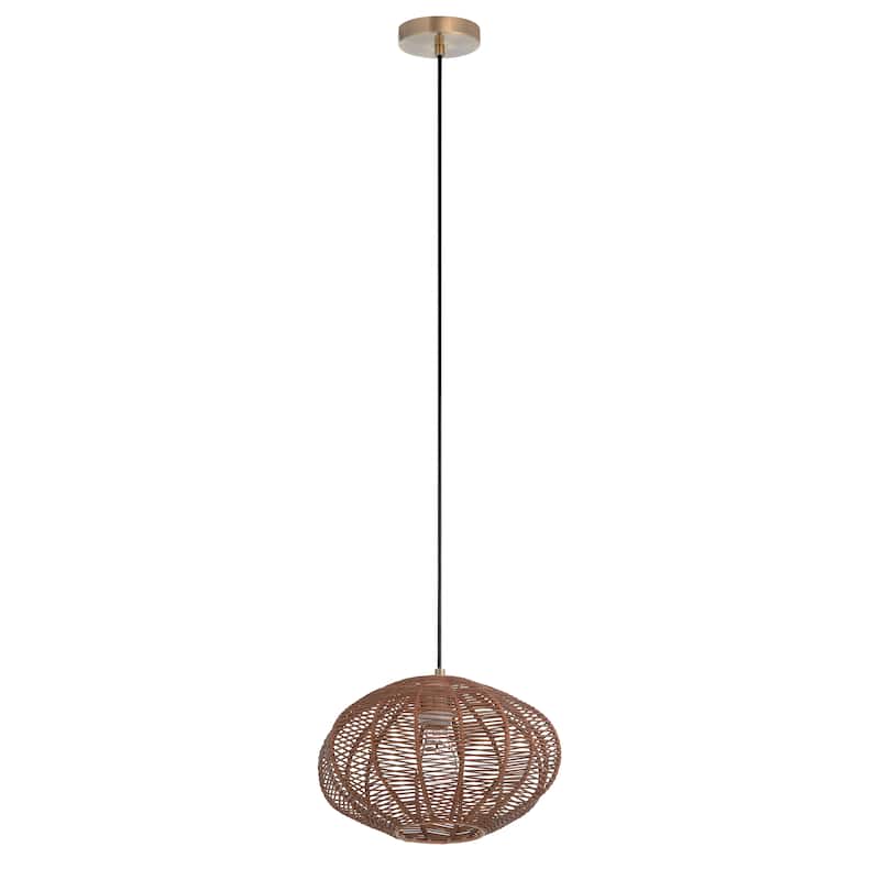 Jacqueline River of Goods Brown Woven Rattan Shade Globe Pendant Light - 13.5" x 13.5" x 10.5/58.5"