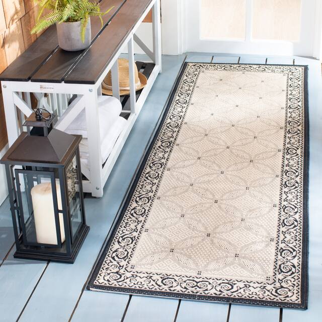 SAFAVIEH Courtyard Laurene Waterproof Patio Backyard Rug - 2'3" x 10' Runner - Sand/Black