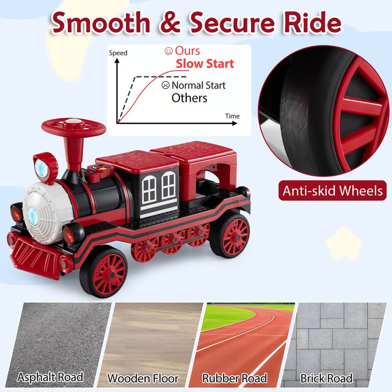 Costway 3-Seater Ride on Train Set Trackless, 12V Ride on Toy Car with - See Details
