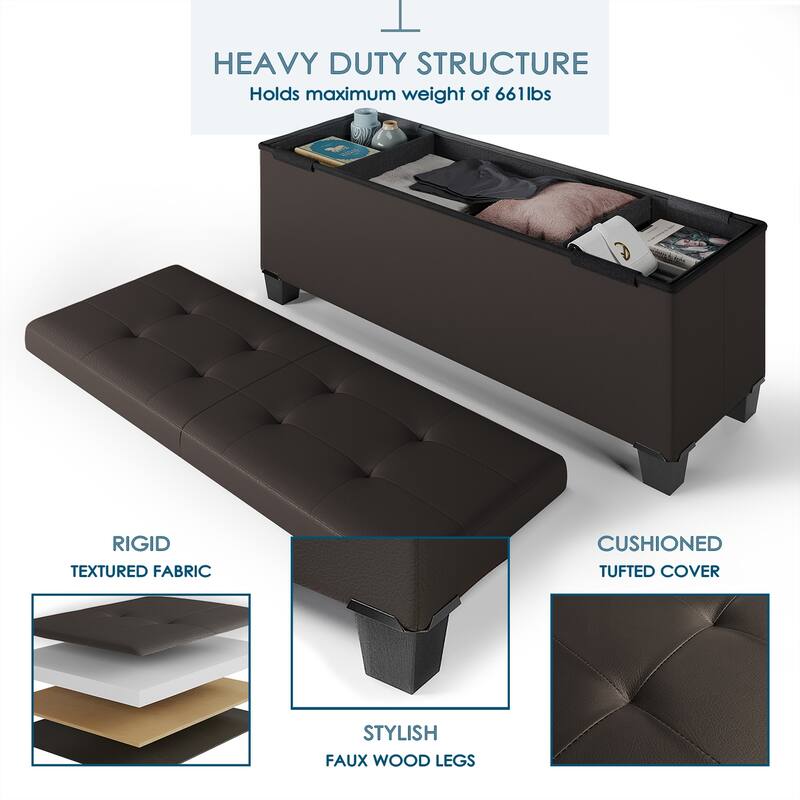Empyrean Tuffted Folding Foot Rest Storage Ottoman Bench with Storage Bins