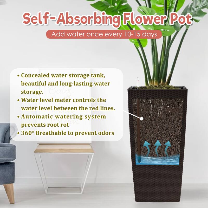 30" Large Flower Pots Planter with Self-Watering Drainage Holes&Inner Trays Plant Pot with Drain Holes, Water Level Monitor