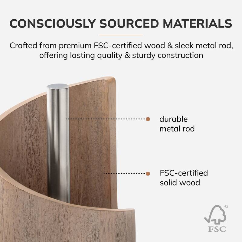 Jani Paper Towel Holder Countertop with Mango Wood Round Base and Iron Holder