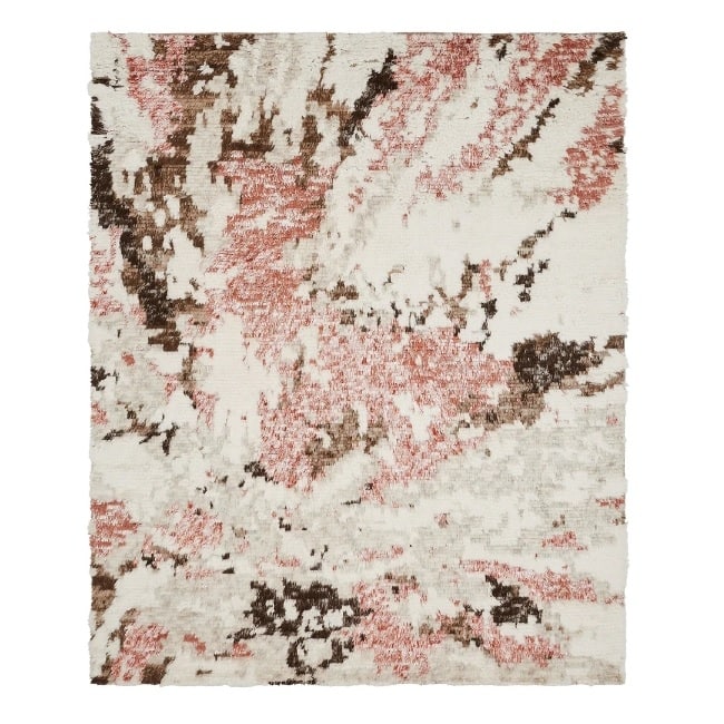 Abstract Shag Pink/White Area Rug - 2'6" x 10'