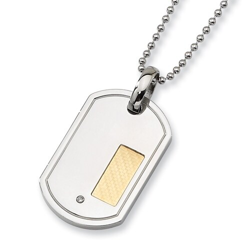 Chisel Gold-Plated Stainless Steel and Diamond Dogtag and 24 Inch Bead Chain (2 Mm) - 24 In