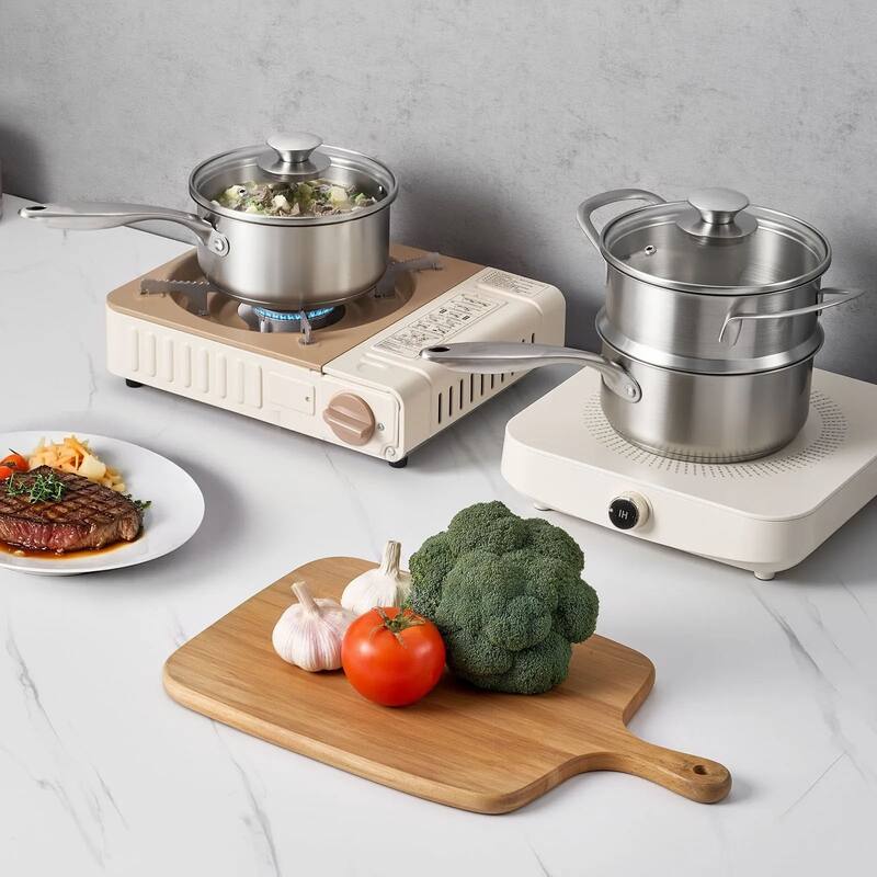 Silver 2-in-1 Aluminum Saucepan with Steamer Insert Oven Safe for Daily Use