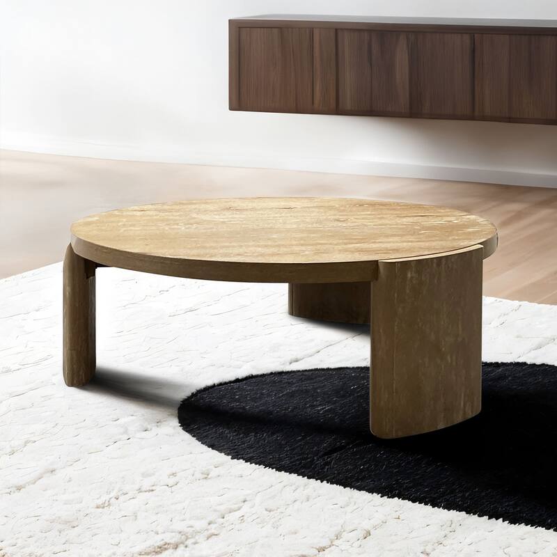Modern Contemporary Style 1pc Round Coffee Table Panel Base Rubberwood Oak Finish - Oak