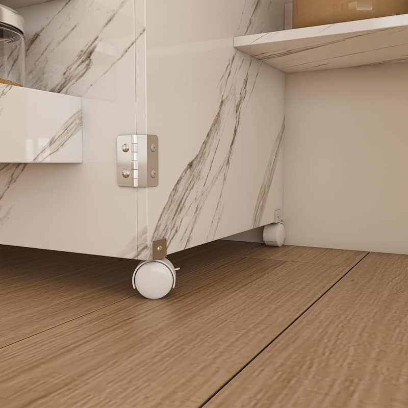 Roomfitters 4 in 1 Folding Sewing Table on Wheels, Craft Station with Shelves, Rolling Workbench & Storage, White