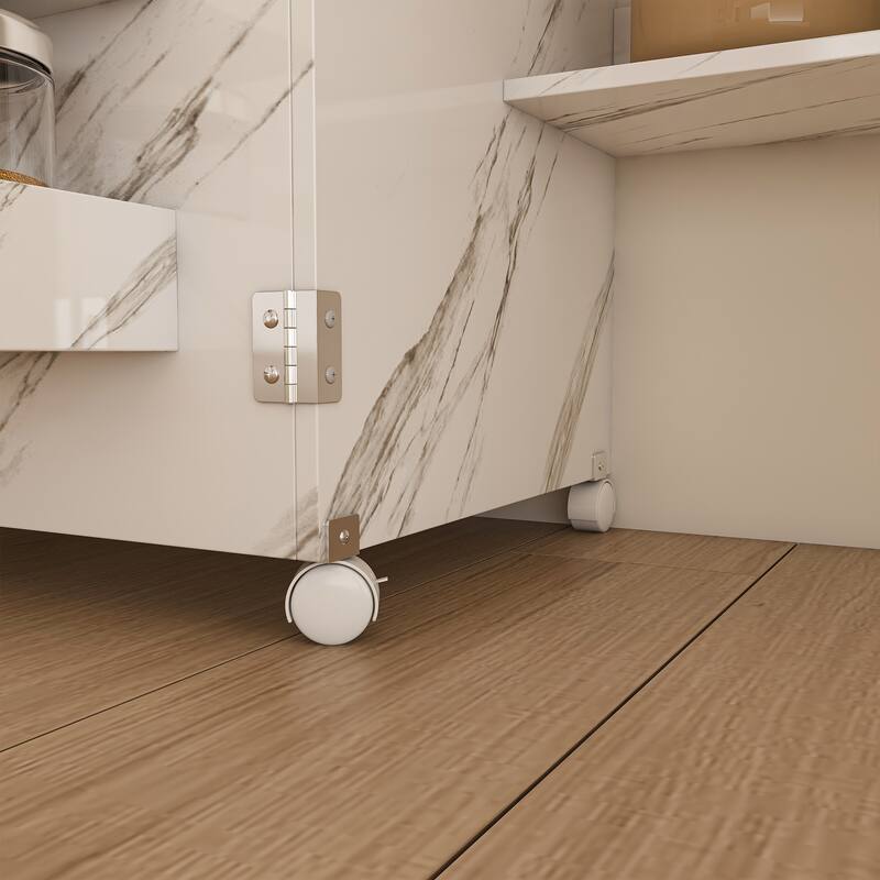 White 4-in-1 Foldable Sewing Table with Storage Shelves and Lockable Wheels Reinforced Steel Hinges