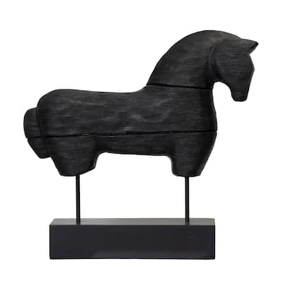 StyleCraft Wood Horse Wood Carving On Stand - Black