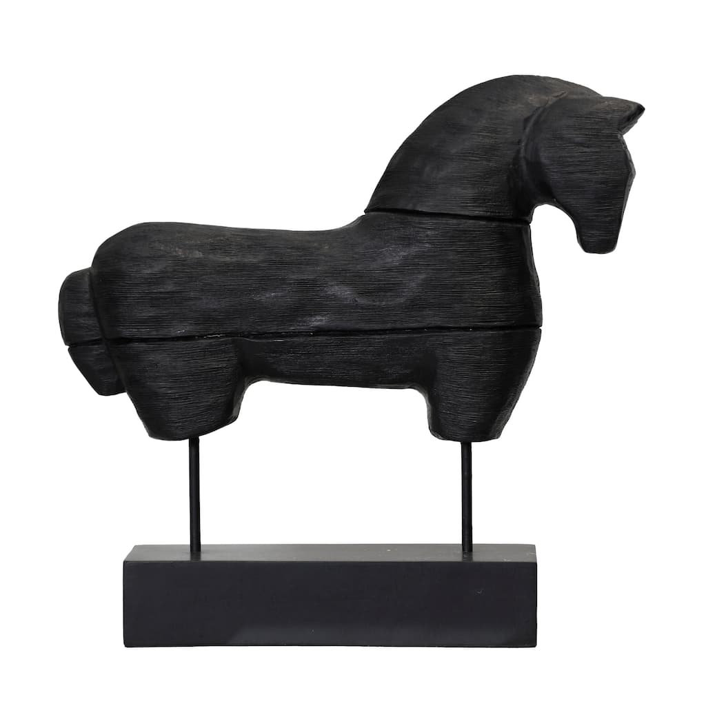 StyleCraft Wood Horse Wood Carving On Stand - Black