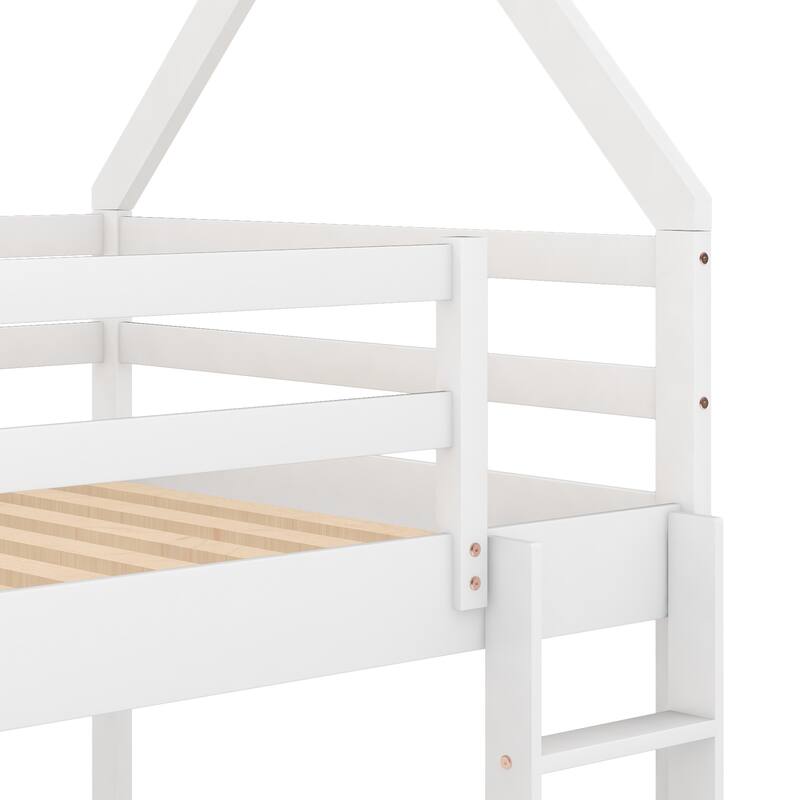 Twin Over Twin Low Bunk Bed, House Bed With Ladder