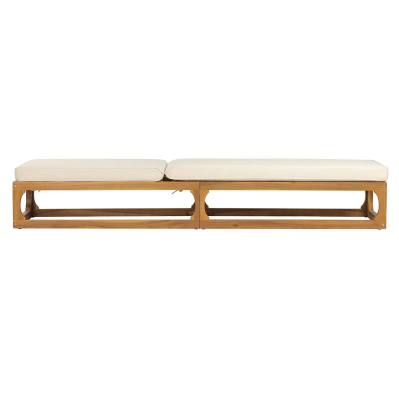 Christopher Knight Home - Patio Acacia Wood Chaise Lounge with Adjustable Backrest and Waterproof Cushion