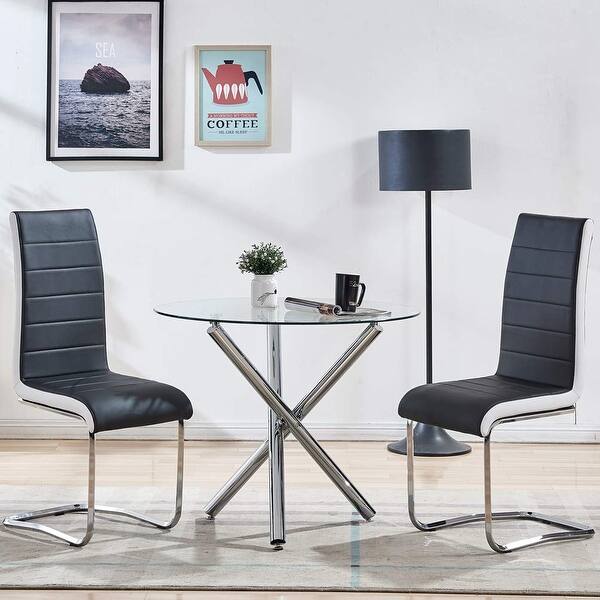 slide 2 of 5, Sicotas 3 Pieces Dining Set Round Glass Dining Room Table and Chairs 3 Piece