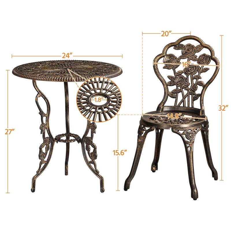 Yaheetech 3pecs Aluminum Patio Bistro Sets with Antique Copper Finish