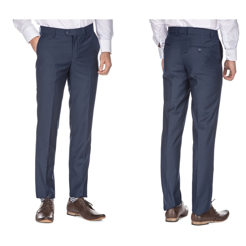 Shop Porto Filo Men S Slim Fit Dress Pants Black Navy Indigo Charcoal Gray Overstock 27603351