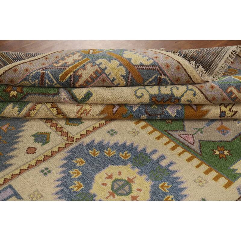 Hand Knotted Oriental 100% Wool Carpet Traditional Geometric Beige & Ivories Heriz (serapi) Area Rug - 11' 10'' X 8' 10''