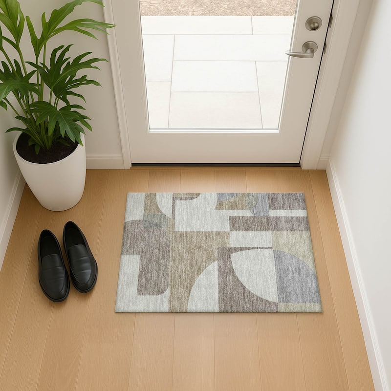 Premium Washable Super Soft Geo Modern Mayfield Rug - Khaki - 1'8" x 2'6"