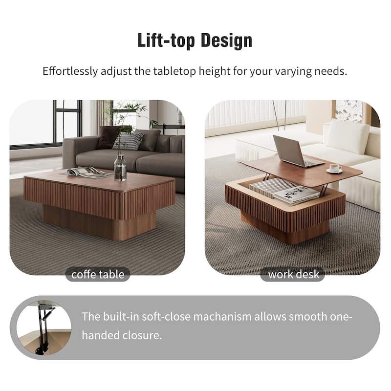 38.6" Modern Fluted Lift-Top Accent Coffee Table with Storage