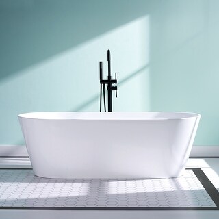 Freestanding Acrylic Soaking Bathtub With Chrome Drain And Overflow Holes