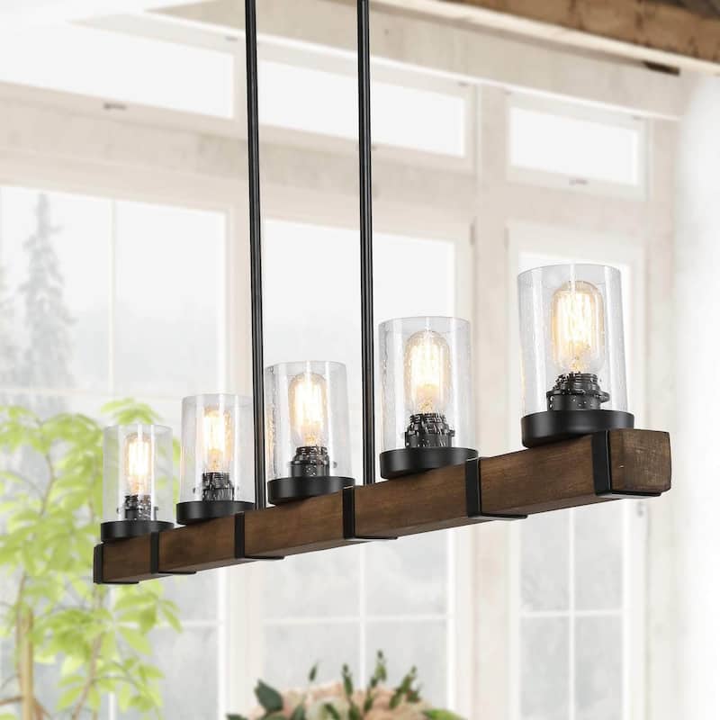 Modern Farmhouse 5-Light Wood Chandelier Rustic Island Lights for Dining Room