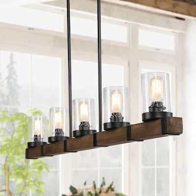 Modern Farmhouse 5-Light Wood Chandelier Rustic Island Lights for Dining Room