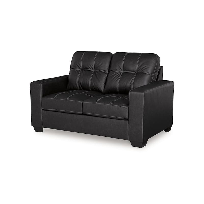 Barl Loveseat, Modern, 62 Inch Soft Tufted Rich Black Faux Leather