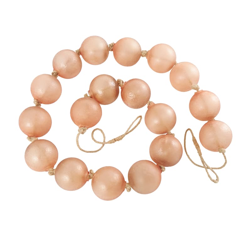 Pink Glass Handmade Round Extra Long Frosted Orb Beaded Garland with Tassel with Knotted Jute Rope