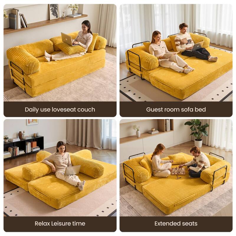 OVIOS Non-Aseembly Convertibe Modular Loveseat Sofa Bed
