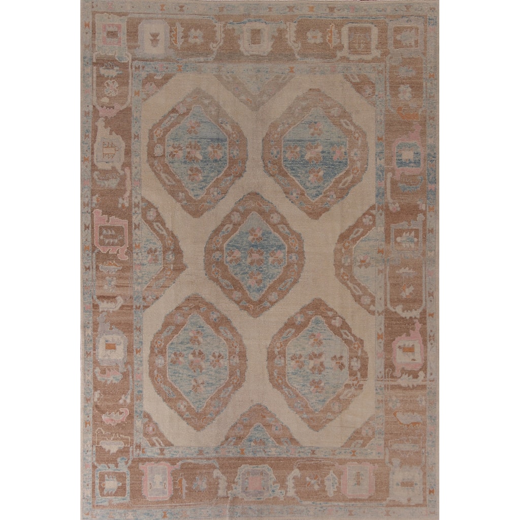 Hand Knotted Oriental 100% Wool Carpet Transitional Geometric Beige & Ivories Oushak Area Rug - 11' 10'' X 8' 6''