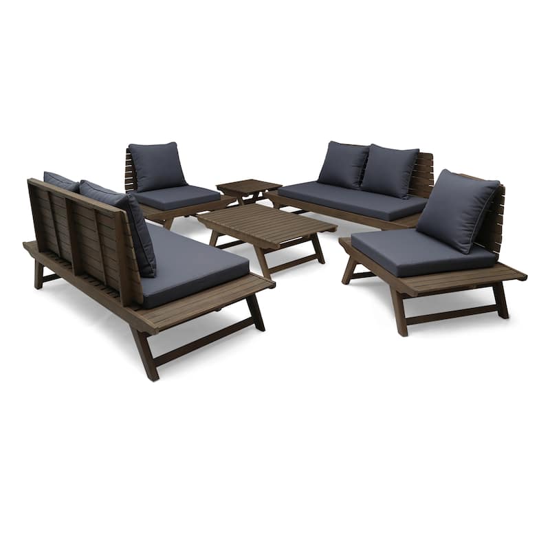 Sedona Outdoor 6 Seater Acacia Wood Chat Set with Side Table and Coffee Table by Christopher Knight Home