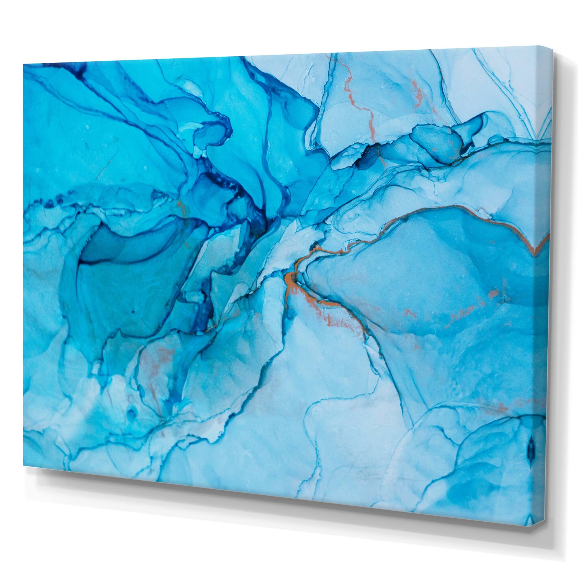 Designart "Fluid Art Waves In Shades Of Blue II" Abstract Canvas Art