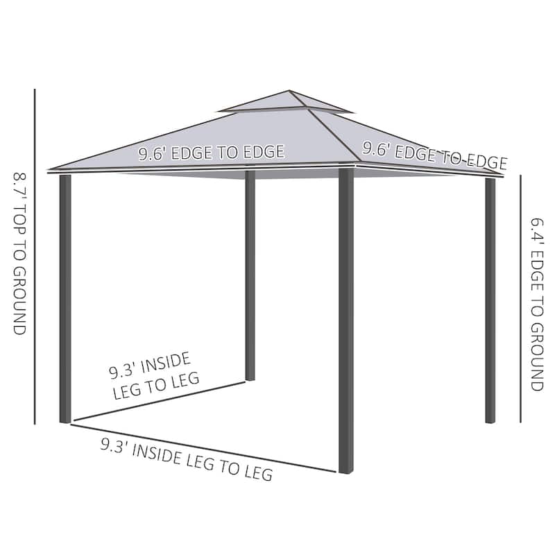 9.6' x 9.6' Outdoor Patio Gazebo with 2-Tier Roof, Netting, and Steel Frame for Garden, Lawn, and Deck