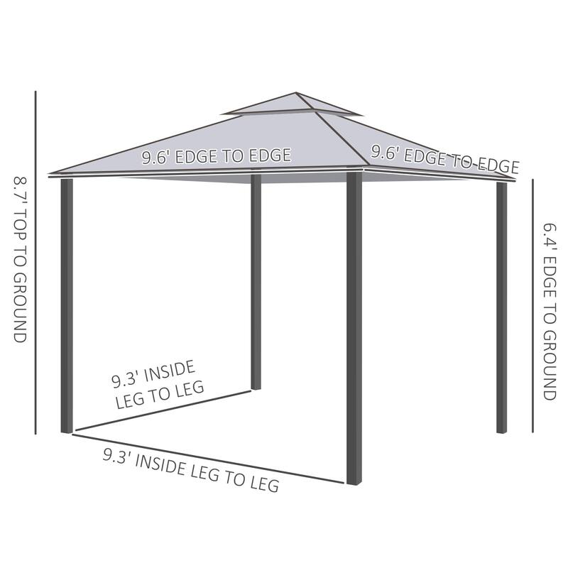9.6' x 9.6' Patio Gazebo, Outdoor Canopy Shelter with 2-Tier Roof - Gray