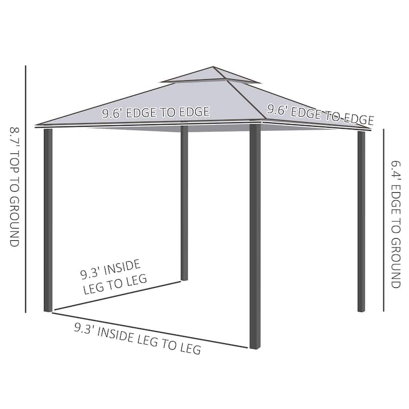Outsunny 9.5' x 9.5' Patio Gazebo Outdoor Pavilion 2 Tire Roof Canopy Shelter Garden Event Party Tent Yard Sun Shade Steel Frame