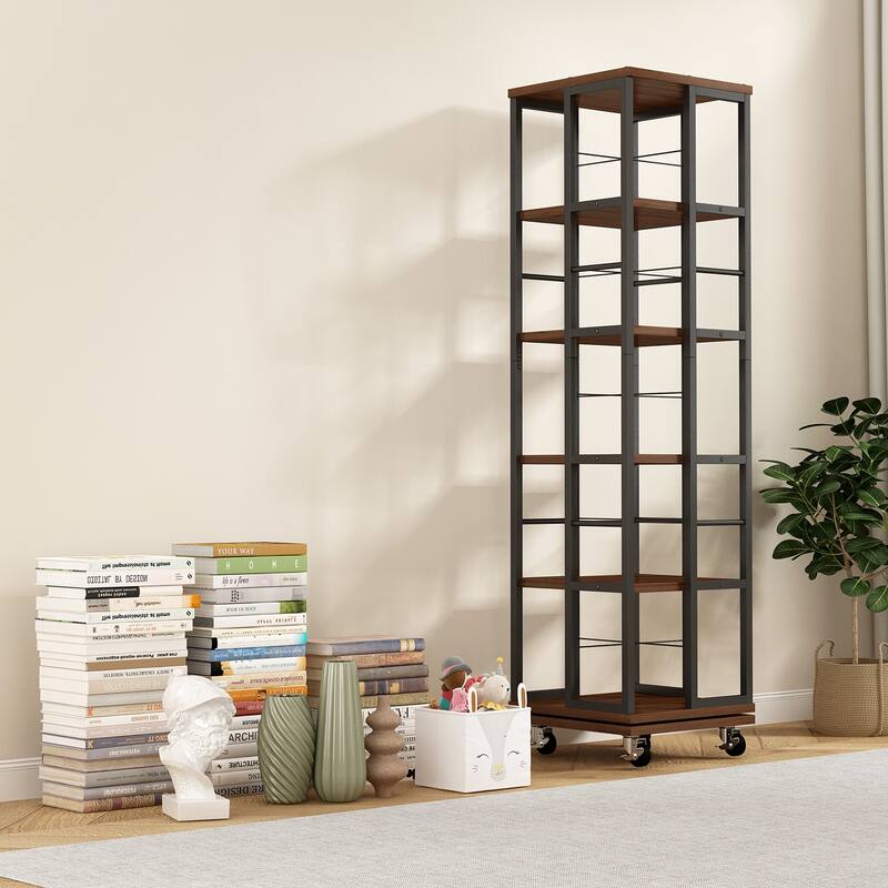 5-Tier 360° Rotating Bookshelf, Corner Spinning Bookcase with Narrow Floor Standing Design