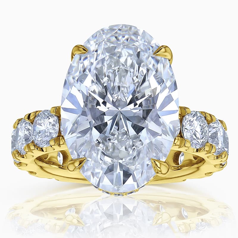 Kobelli 8.5 Carats Oval Diamond 14k Solid Gold Lab Grown Half Eternity Adler Engagement Ring (EF/VS, Certified) - Yellow - 9