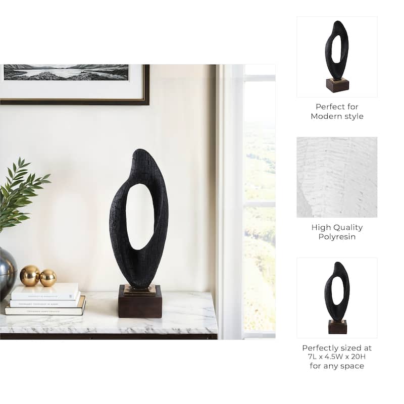 Polyresin Sculpture Abstract Open Oval Design Home Decor - 20" Black - 7" x 4.5" x 20"