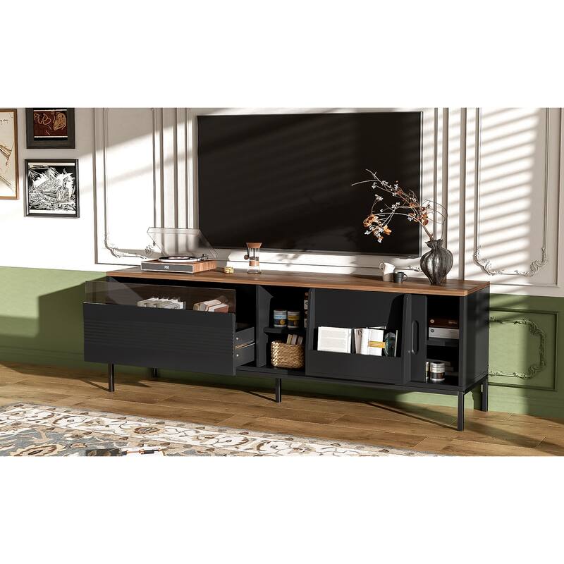 70.8" Modern TV Stand for TVs up to 75 Inches, Entertainment Center with Storage Space, Sliding Doors, Adjustable Shelves