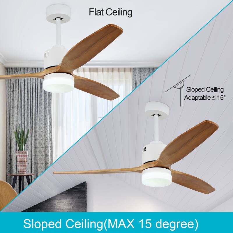 CurveCurio 52'' Indoor Classical LED Sliver Ceiling fan with LED light and Remote, DC Motor, 3 Wood Blades - 52 inches
