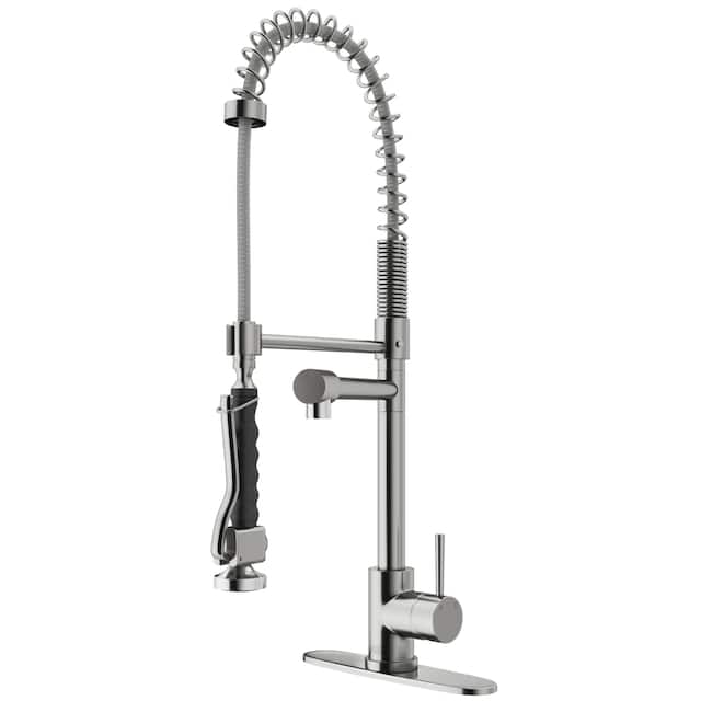 VIGO Zurich Pull-Down Spray Kitchen Faucet - Faucet with Deck Plate - Stainless Steel