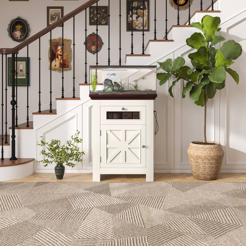 Anmytek Farmhouse 10-20 Gallon Aquarium Tank Stand with Power Outlets, Adjustable Shelves and Storage Cabinet