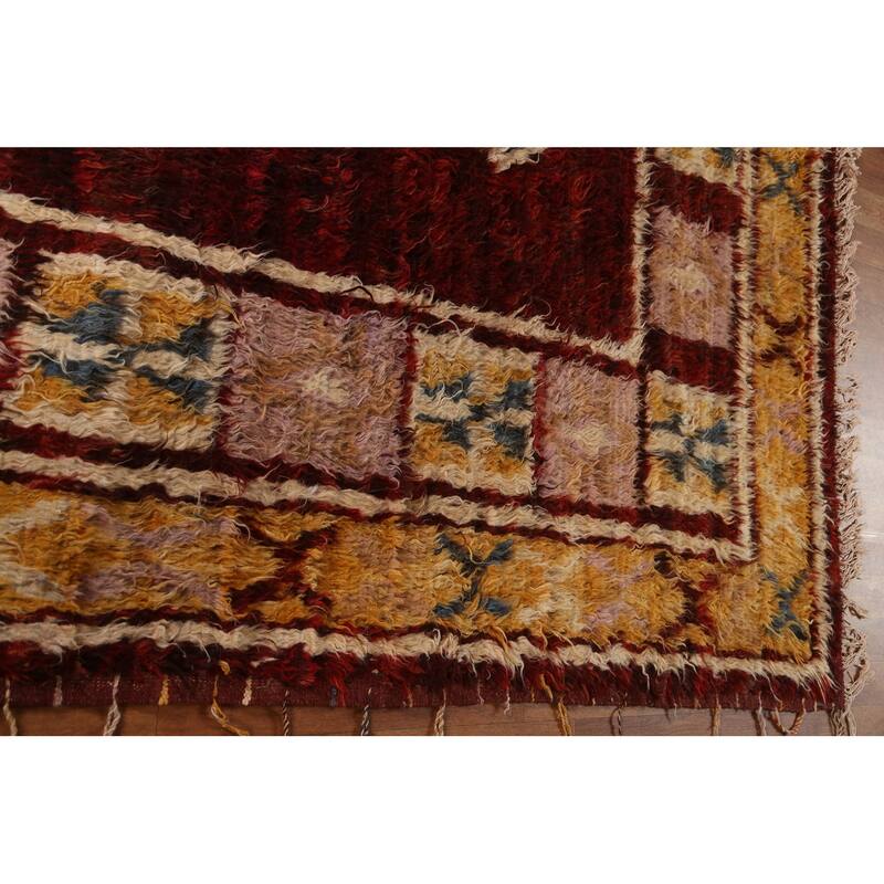 Hand Knotted Oriental 100% Wool Carpet Modern Tribal Red Moroccan Area Rug - 9' 7'' X 6' 8''