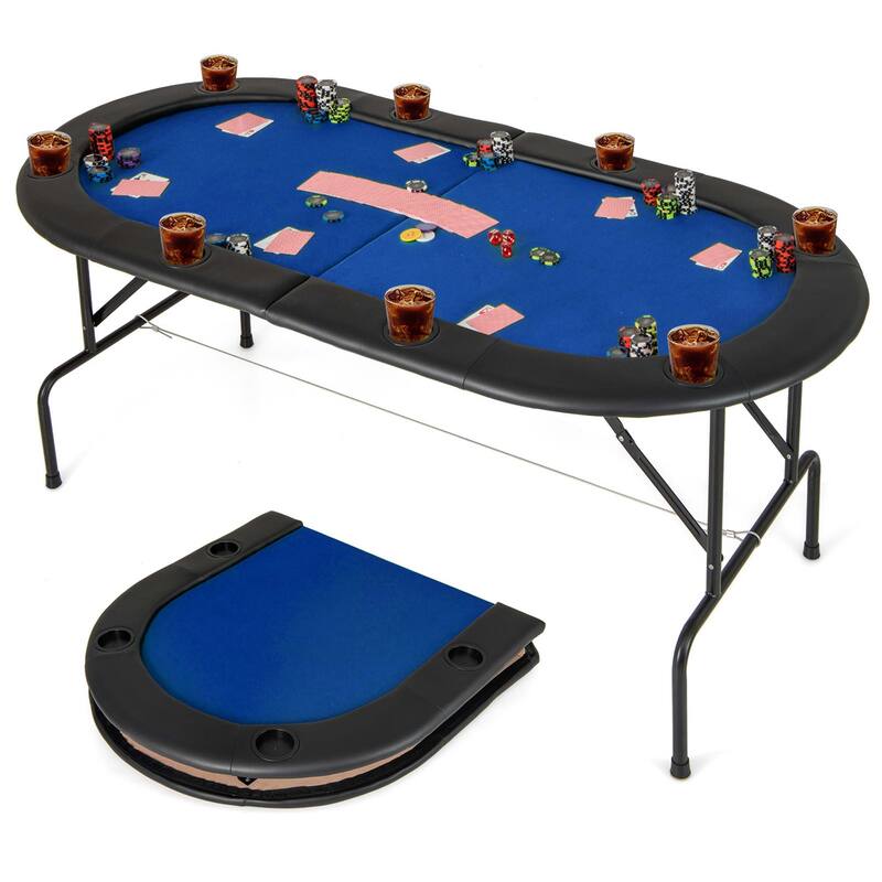 Costway 8 Players Poker Table with 8 Cup Holders & Comfy Armrests - See Details - Multi